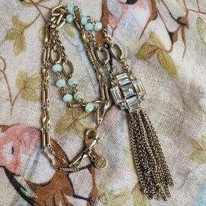 Bella Jack Clear Stones Opaline Oxidized Brass Tassel Statement Necklace